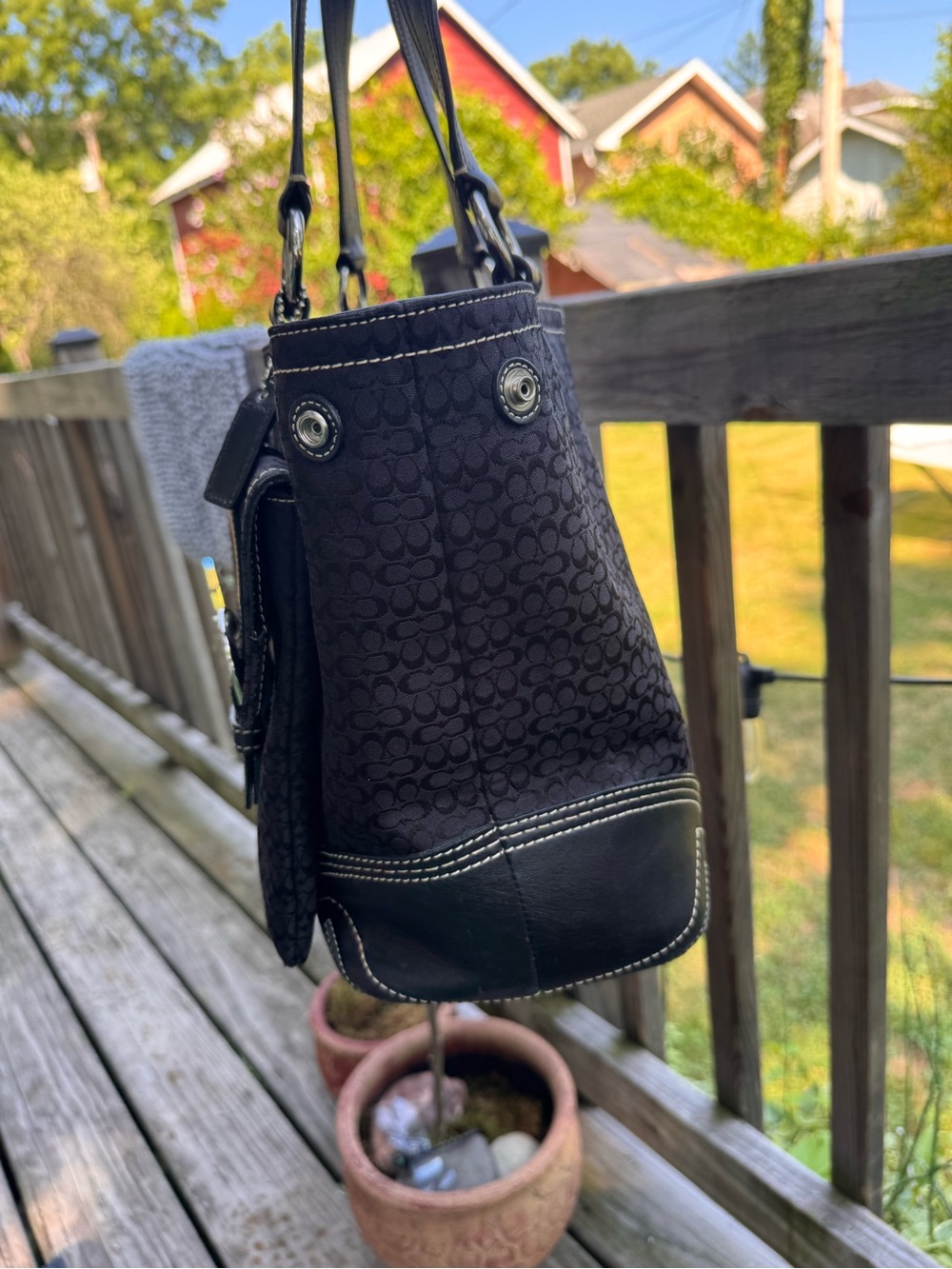 Coach Black VTG Y2K Signature Jacquard fabric & leather Tote, Satchel BAG - Picture 9 of 13